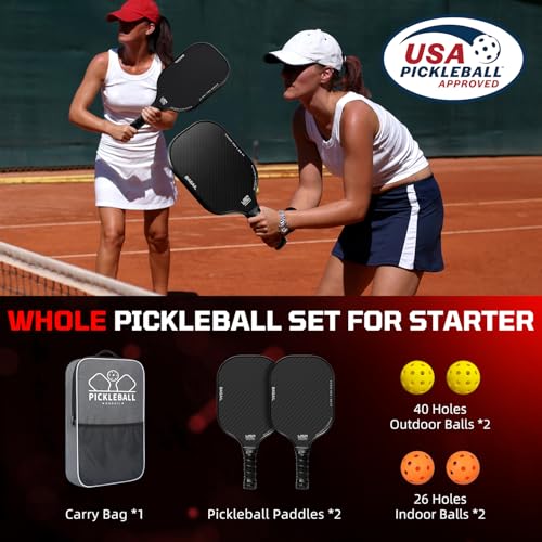 BAGAIL Pickleball Paddles Set, Pickle Ball Rackets with 4 Balls, Light - High Shock Absorption - Ergonomic, Suitable for Indoor and Outdoor Pickleball Games