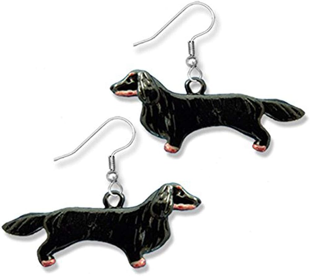 Amazon Com Enamel Black And Tan Long Haired Dachshund Earrings