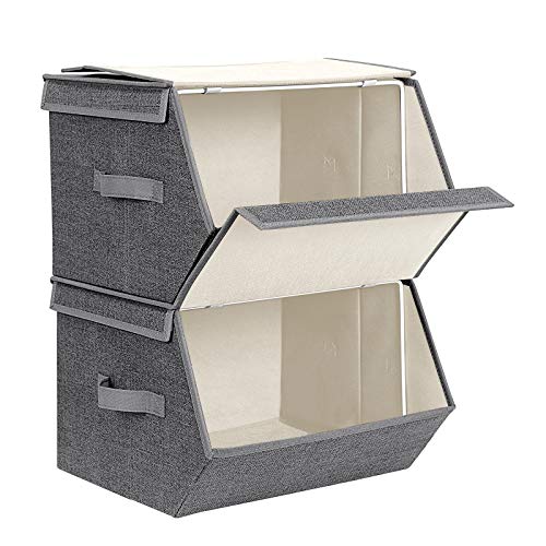SONGMICS Stackable Storage Bins, Set of 2 Fabric Storage Boxes with