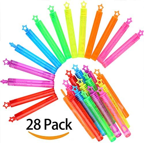 28 Pack Bubble Wand Assortment(7 Colour), Punertoy Summer Toy Party Favor for Kids Parties, Celebrations, Birthdays