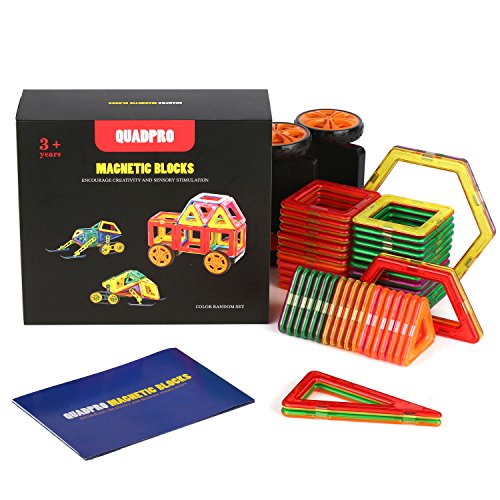 Quadpro Magnetic Building-Blocks 48 Pieces+2 Pieces car wheels, A total of 50 PCS,DIY magnets Tiles building blocks Educational toys Kit for Kids - Thumbnail 6