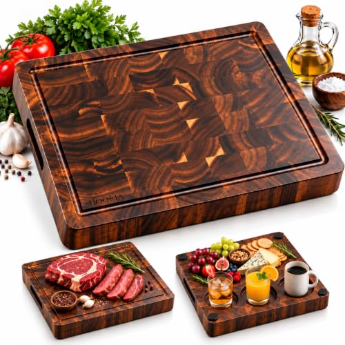 Large Acacia Wood Serving & Cutting Board with Juice Grooves & Handles, Butcher Block for Meat, Vegetables, Fruits & Cheese, Kitchen Chopping & Serving Board, Fruit & Vegetable Serving Tray at Amazon