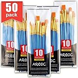 AROIC Paintbrushes Set, 5 Packs / 50 pcs Nylon Hair Brushes for All Purpose Oil Watercolor Painting Artist Professional Kits, 50 Pack