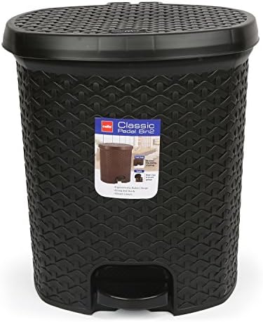 Cello Classic Plastic Pedal Dustbin, 12 Liters, Black