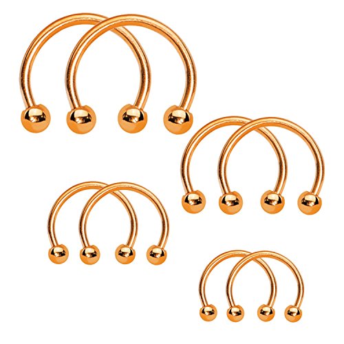 BodyJ4You 8PCS Circular Barbell Horseshoe Piercing Ring Kit 16G Rose Goldtone Nose Tragus Nipple Hoop