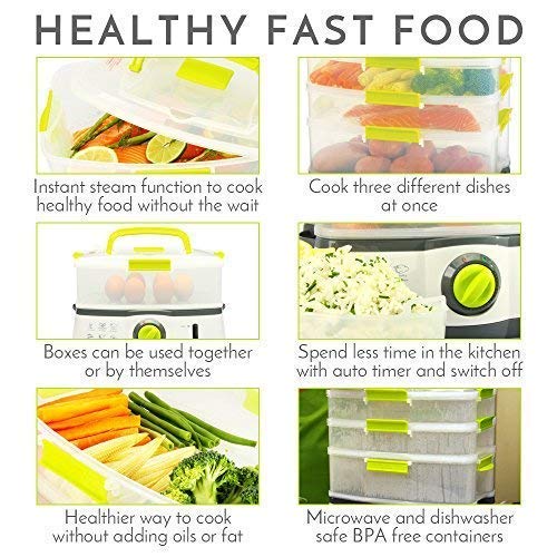 Sensio Home Steama Food Steamer 3 Tier Electric Food Steamers for
