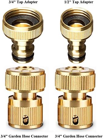 Werleo Garden Hose Coupling Quick Connector Water Hose Fitting Set 3/4 inch GHT Metal Brass Pipe Fittings - 2 Female 3/4" Hose Connector & 1 Male 1/2" & 1 Male 3/4" Garden Tap Faucet Adapter Coupler