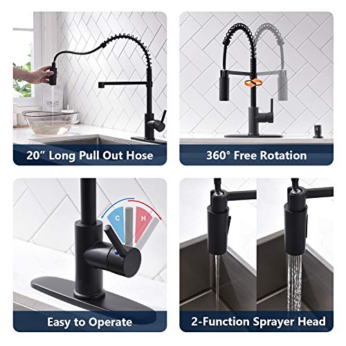 APPASO Matte Black Commercial Kitchen Faucet Pull Down Sprayer High