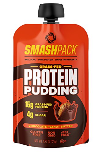 SmashPack Protein Pudding - Grass-Fed Protein Pudding Pouches - Low Sugar, Low Carb Snack - 15g Protein - 4g Sugar - 130 Calories - Gluten Free, Non-GMO & rBST-Free (Chocolate Peanut Butter, 6 Pack)