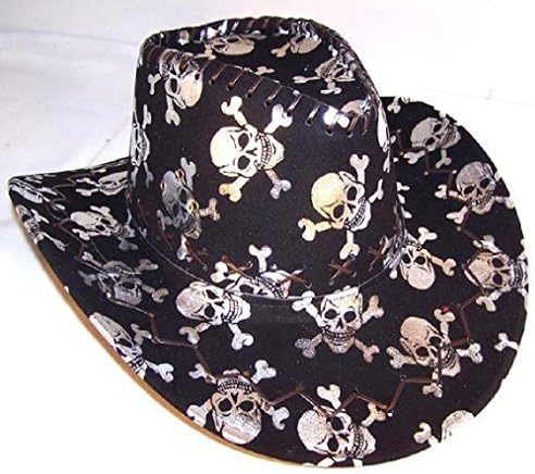 New Womens Silver Skull And Cross Bones Flashey Cowboy Hat Dance Supply Mens