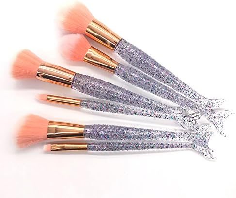 Fokine Mermaid Makeup Eye Shadow Eyebrow Brushes Bling Cosmetics Foundation Blending Blush Eyeliner Face Powder Makeup Brush Kit 6pcs