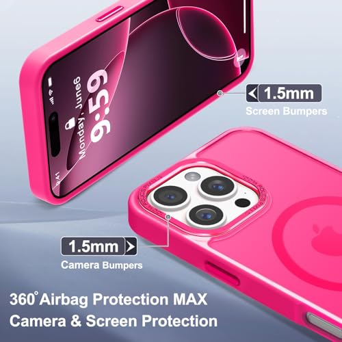 Newfuture Designed for iPhone 16 Pro Max Case with Magnetic [13 FT Military Drop Protection] [Compatible with Magsafe] Slim Translucent Matte Shockproof with Anti-Fingerprint Phone Case, Hot Pink