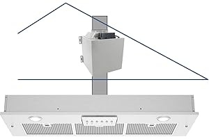 Awoco RH-IT08 11-3/4"D Super Quiet Split Insert Stainless Steel Range Hood, 4 Speeds with a 8” Blower Unit, 1000CFM, Mesh Filters, LED Lights (36”W 8” Vent)