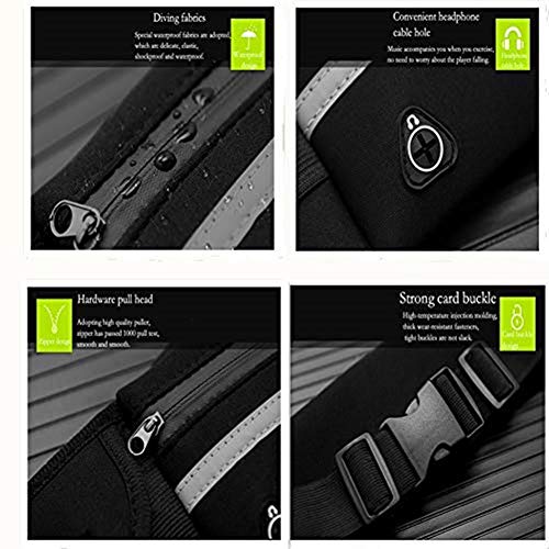 FChome Running Belt Waist Pack-Reflective Waterproof Running Waist Belt-Runners Waist Bag-Adjustable Running Pouch for All Kinds of Phones,Black