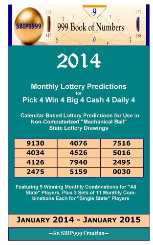 2014 Monthly Lottery Predictions for Pick 4 Win 4 Big 4 Cash 4 Daily 4 by 999 Book of Numbers