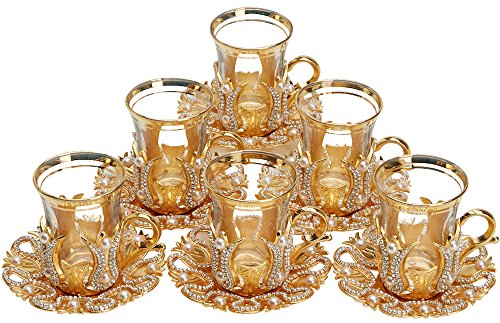 Demmex Set Of 6 Turkish Tea And Coffee Glasses Cups Set With Saucers