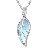 Pextrid 925 Sterling Silver Leaf Moonstone Necklace for Women, Dainty Leaf Pendant Necklace, Moonstone Jewelry Gifts for Mother Wife Lover Birthday Christmas Anniversary, with 18+2inch Chain