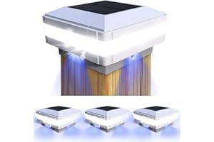 FVTLED Solar Outdoor Post Cap Lights, Solar Post Light Fits 4x4 5x5 6x6 Wooden Posts, IP65 Waterproof High Brightness 52 LEDs Lighting for Fence Deck Patio Garden Decoration (White, 4 Pack)