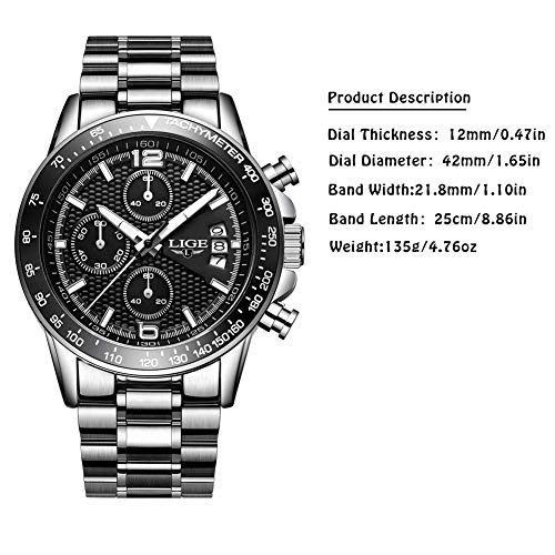 LIGE-Relojes-Hombre-Clasico-Negro-Acero-Inoxidable-Relojes-Hombre-Impermeable-Negocios-Deportes-Analogicos-Cuarzo-Relojes