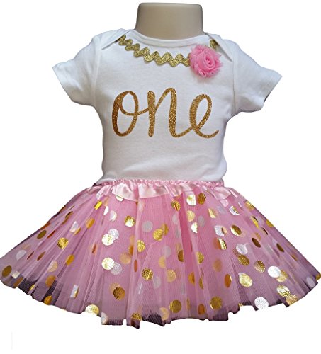 1st Birthday Outfit Baby Girl Tutu - Metallic Dots on Pink