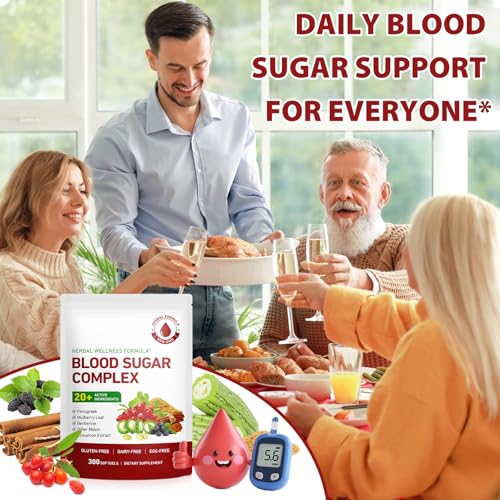 Blood Sugar Complex Supplement | 20+ Active Herbs-Berberine/Cinnamon/Bitter Melon/Mulberry Leaf/Fenugreek/Vitamins for Immune/Metabolism/Balance/Energy, Blood Sugar Level Support | 300 Softgels