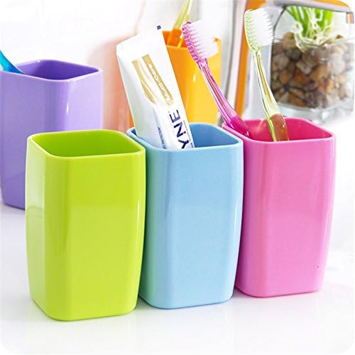 Plastic Bathroom Rinsing Mug Tumbler Water Cup Toothbrush Holder (3 Piece, Mixed Color)