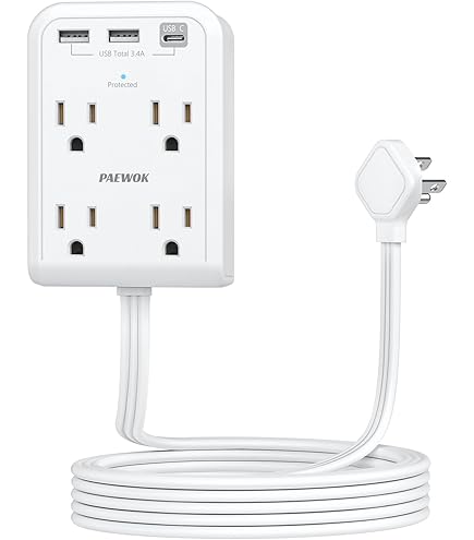 Elecan 8-Foot Surge Protector Power Strip – 8 Widely-Spaced AC Outlets, 2 USB-A & 1 USB-C PD 20W, Flat Plug, Wall Mountable, 2450J/125V, ETL Certified, White