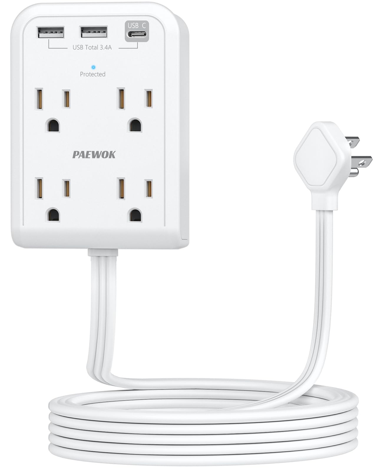 Photo 1 of Flat Plug Outlet Extender with 3 USB Wall Plug(1 Type C), 4 AC Socket Wall Adapter, Electrical Outlet Extender, Power Strip Surge Protection with 8 ft Thin Extension Cord. White
