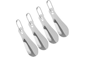 CONGARTENO 4pcs Stainless Steel Short Handle Shoehorns with Chain Keyrings, Portable Travel Shoe Horns