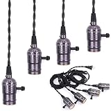 Swpeet Vintage 4 Light Sockets Pendant Hanging Light Cord with Switches, E26 / E27 Solid Industrial Triple Lamp Sockets Cord for Kitchens/Dining Rooms/Bars/Restaurants