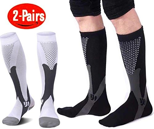 2 Pairs Compression Socks Women &amp; Men - 20-30mmHg Graduated Knee High Running Socks - for Sport Medical Nursing Travel Fligh Edema Diabetic (women&amp;men Size: S/M:4-10,L/XL:9-13,XXL:13.5-19))