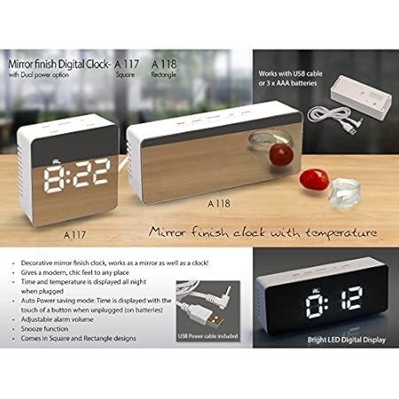House of Gifts Mirror Finish Digital Clock (Square) with Dual Power Option