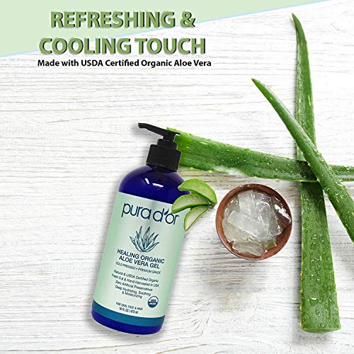 PURA D�OR Organic Aloe Vera Gel Original Lavender (16oz
