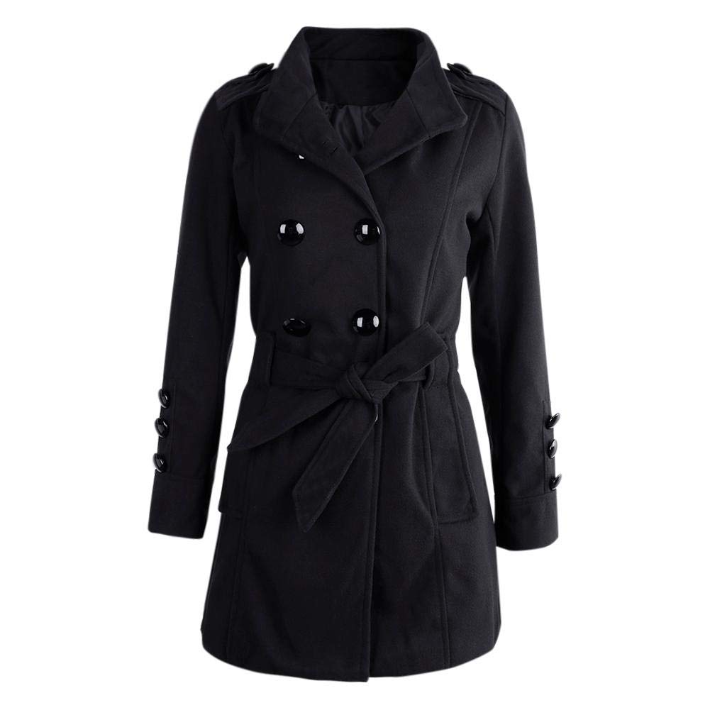 crazy-store long sleeve winter woolen coats women pockets slim fit parkas plus size