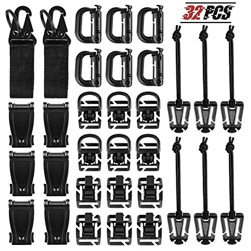 Jeicy Tactical Gear Clip Strap for Molle Webbing Attachments Tactical Backpack Vest Belt 32 Pieces