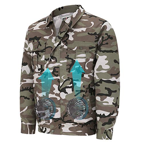 DEWBU Workwear Equipped Cooling Jacket Fan with Battery Pack for Summer Outdoors Air-Conditioned Clothes (Camouflage Suit, Medium)