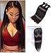 Perstar Hair Brazilian Straight Virgin Hair with Closure 3 Bundles with lace closure 7A grade Human hair bundles with free part lace closure (22 24 26+ 20 free part, Natural Color)