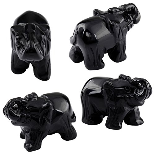 mookaitedecor Black Obsidian Crystal Elephant Sculpture Statue Crafts Healing Reiki Pocket Gemstone Figurines 1.5 Inch