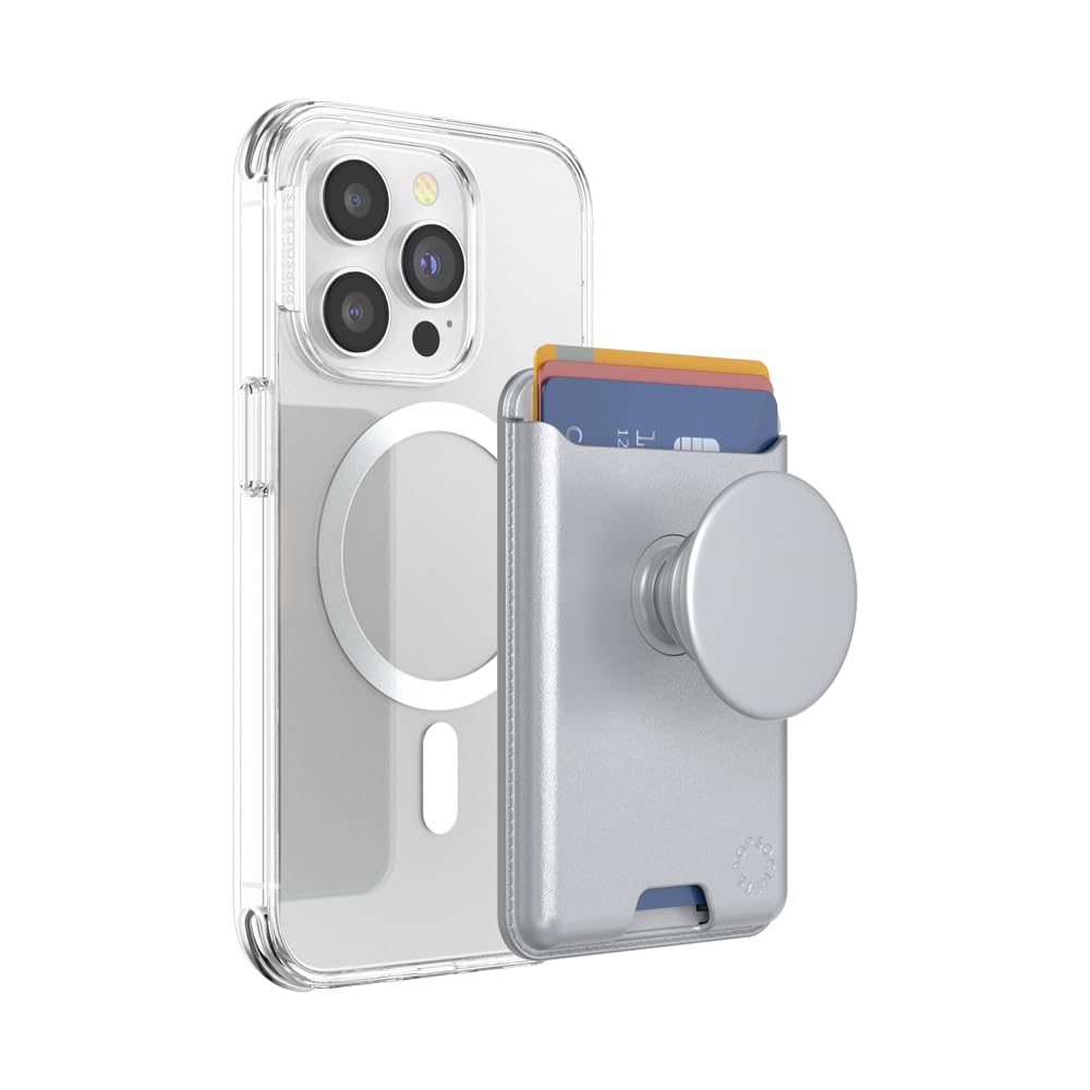 PopSockets Softgoods Phone Wallet with Expanding Grip and Adapter Ring for MagSafe, Phone Card Holder, Wireless Charging Compatible, Wallet Compatible with MagSafe - Silver — image 1