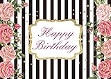 Black and White Stripe Backdrop Party Decoration Gold Dots Adult Children Photocall Photo Booth Background Pink Floral Birthday 7x5FT