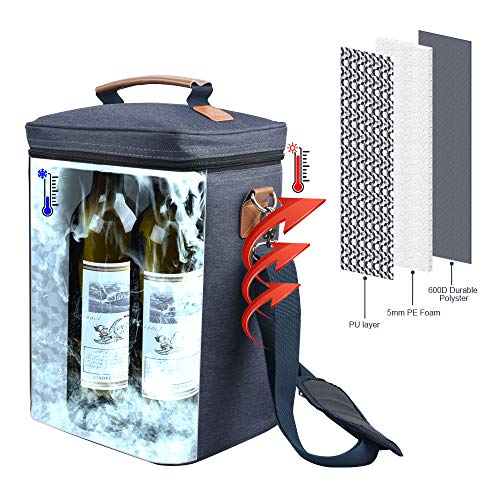 Insulated Wine Carrier Tote - Samshow 4 Bottle Wine Carrier with Shoulder Strap, Padded Protection, and Corkscrew for Travel, Camping and Picnic, Perfect Wine Lover (dark blue)