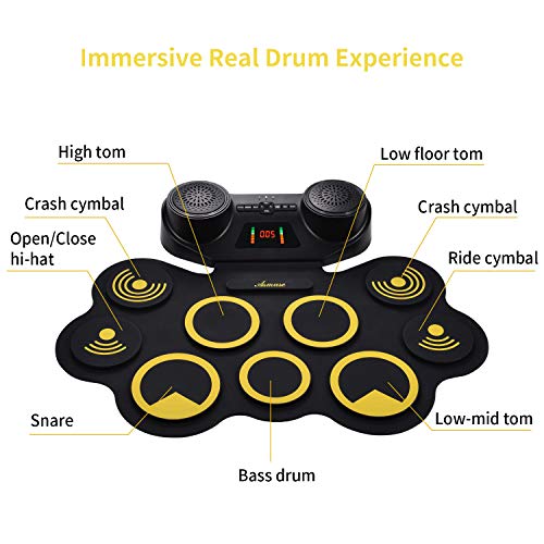 Asmuse Portable Electric Drum Set 9 Pads Builtin Dual Speaker Portable