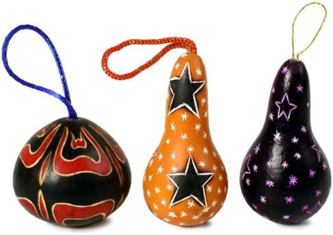 Set of Six Drop Shaped Gourd Christmas Ornaments Assortment