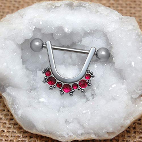 316L Surgical Stainless Steel Nipple Ring - Nipple Shield Piercing with Ruby - Barbell Jewelry 14g - Nipple Barbell - Body Piercing Jewelry - Thumbnail 5