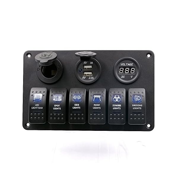TurnRaise-Waterproof-6-Gang-DC-12V24V-Marine-Boat-Caravan-LED-Rocker-Switch-Panel-Breakers-with-Cigarette-Socket-USB-Power-Charger-Digital-Voltmeter