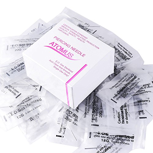 ATOMUS 100 Mix Body Piercing Needle Sizes 12g 14g, 16g, 18g and 20g Body Art Tattoo Equipment Supplies Tattoo Machine Tool Supply Body Piercing Tool (MIX SIZE)