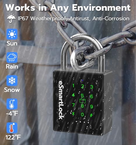 Foxlock Heavy Duty Smart Padlock with Key, Pad Lock with Code Keypad, Weatherproof Bluetooth RFID Keyless Electronic Digital Combination Lock for Gate Outdoor Fence Storage Unit Locker Pool Shed