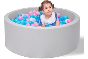 JOYENERGY Foam Ball Pit for Toddlers 35.4 x 11.8 inch Soft Round Baby Ball Pit for Babies Playroom and Indoor Outdoor, Baby Playpen Ball Pool Ball Pit of Ideal Gift for Children - Grey