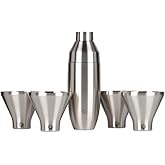 SNOWFOX Insulated Stemless Martini Glasses Set of 4 (8oz) & Cocktail Shaker (22oz), Vacuum Insulated Stainless Steel for Cold Drinks, Lid With Jigger & Built In Strainer, Bar Accessories