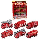 SunbriloStore Die-cast Fire Truck Engine Vehicle Toy Set, Pull Back Car Mini Firetruck Rescue Emergency Fire Truck Toy Set, Extending Ladder Truck Firefighter Car for Cake Toppers (Fire Truck)